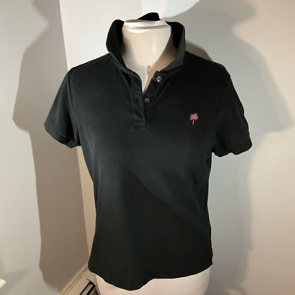 Lilly Pulitzer “Shrunken” Polo Top, L, Black w Pink Logo